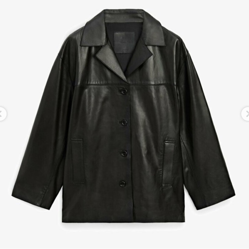 Massimo Dutti Black/Brown Nappa Leather Jacket Size M